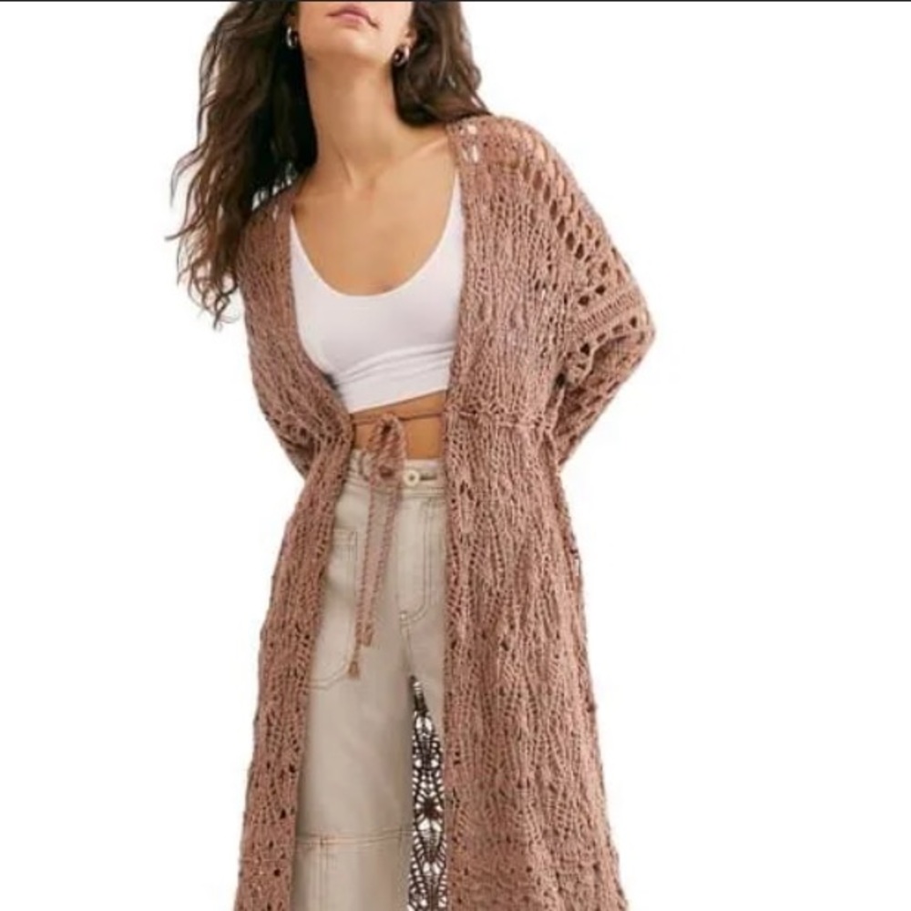 Free People Sweet Talker Full Length Crochet Cardigan